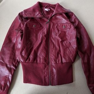 Women's burgundy leather jacket